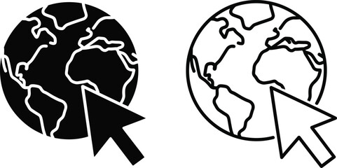 Fototapeta premium Globe Planet Earth Cursor Icon Vector Set Vector