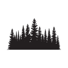 Obraz premium Silhouetted coniferous trees forming a dense forest landscape