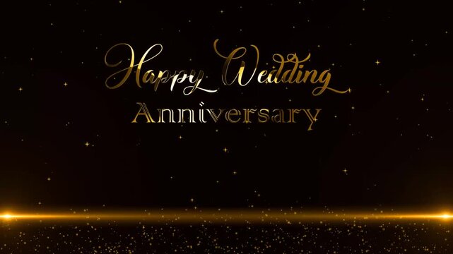 3d animation golden text happy wedding anniversary 