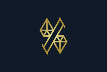 Obraz premium Abstract Letter X Diamond Jewelry logo, Geometric Letter X with diamond combination, usable for branding and business logos, Flat Logo Design Template, vector illustration