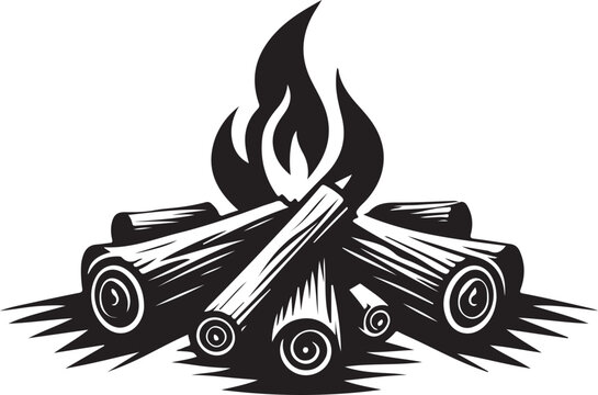 A campfire burning brightly with logs arranged in a teepee style Vector, illustration