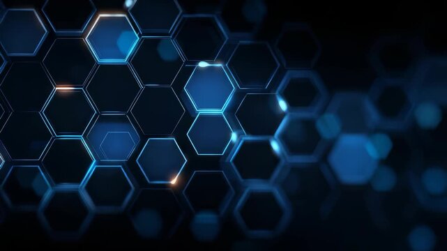 Dynamic hexagon shapes interconnected in a seamless digital network, illuminated with vibrant blue light. Perfect for backgrounds, presentations, and technology themed visuals