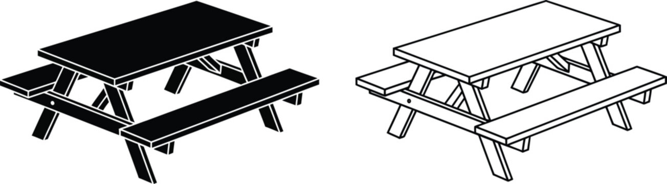 Picnic Table Vector Icon Set Vector