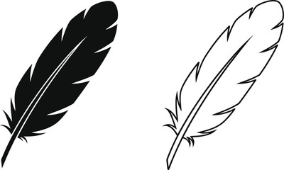 Obraz premium Black and White Feather Silhouette Icon Set Vector