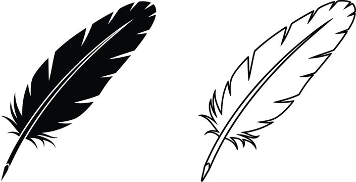 Feather Quill Pen Icon Set Vector