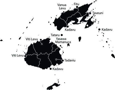 Detailed map of Fiji islands with labeled regions and geography