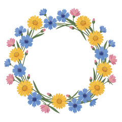 Fototapeta premium Colorful Floral Wreath Vector, Isolated Illustration for Spring Design, Card, and Invitation