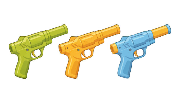 Colorful Futuristic Toy Gun Vector Illustration Set, Flat Cartoon Style for Games and Playful Designs