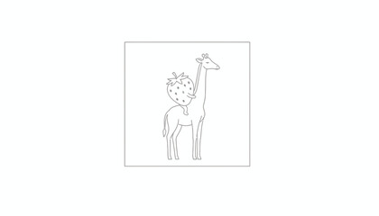 Fototapeta premium Whimsical Giraffe with Strawberry on Back, Cute Line Art Illustration