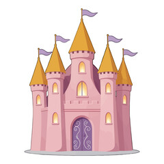 Obraz premium Pink Castle Illustration Vector, Fairytale Design with Flags for Kids and Fantasy Projects