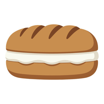 Isolated Cream-Filled Bread Roll Vector, Delicious Bakery Icon for Food and Beverage Branding