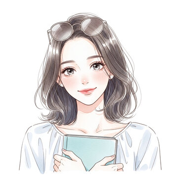 水彩イラスト｜サングラス・読書・知的