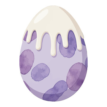 Purple and White Easter Egg Vector Illustration with Dripping Paint Design and Spots