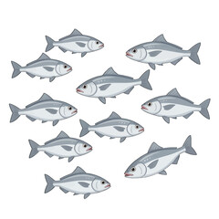 Obraz premium School of Fish Vector Illustration, Isolated Marine Life Icons for Educational and Environmental Use