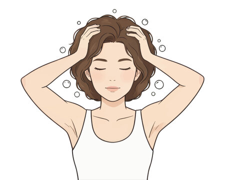 Woman Washing Hair Illustration Vector, Isolated Minimalist Style for Beauty and Self-Care Concepts