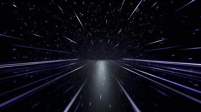 Abstract representation of light speed travel through dark space environment