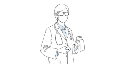 Fototapeta premium Doctor in protective gear holding medication, medical consultation, healthcare concept