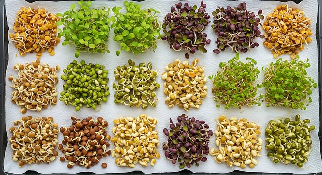 A vibrant flat lay of various natural food coloring powders (e.g., beet powder, spirulina, butterfly pea flower) in neat lines on a white background.
