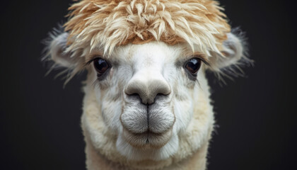 Fototapeta premium Alpaca face close up soft fur warm expression gentle eyes portrait
