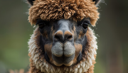 Fototapeta premium Brown alpaca close up portrait with textured fleece and soft expression