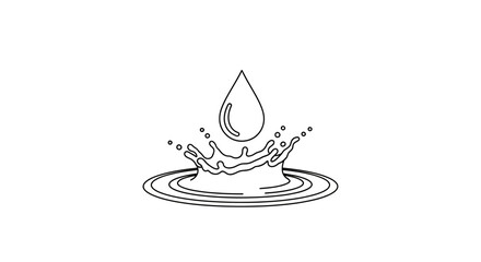 Fototapeta premium Water Drop Splash Crown Effect with Ripples - Line Art