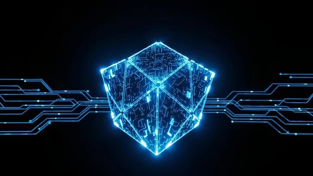 Glowing Digital Polyhedron Circuit Lines On Black Backdrop Technology Innovation Futuristic Concepts For Tech Presentations Design Projects