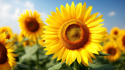 Fototapeta premium A close up of a yellow sunflower in a field
