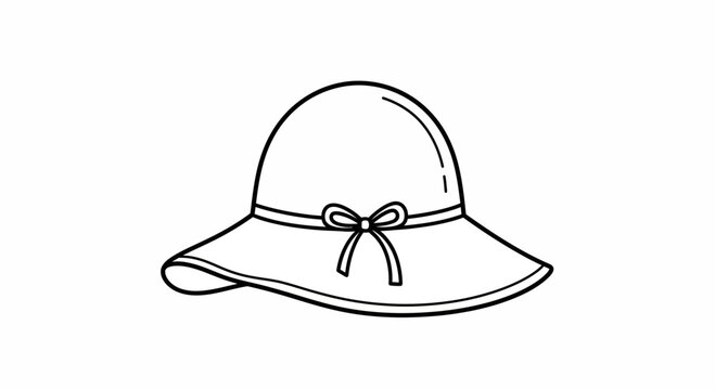 Simple Line Art of a Floppy Sun Hat with a Bow