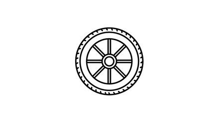 Obraz premium Simple Line Art Icon of a Car Wheel with Tire and Spokes on White Background