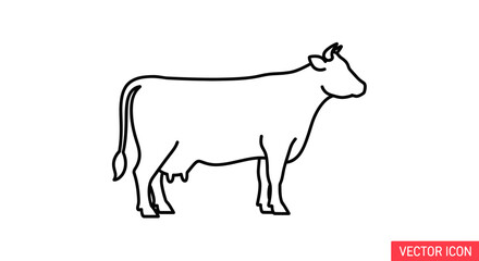 Fototapeta premium Simple Line Art Icon of a Cow Standing Side View, Vector Illustration