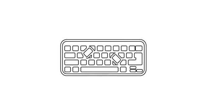 Keyboard with broken keys, concept of computer damage or malfunction