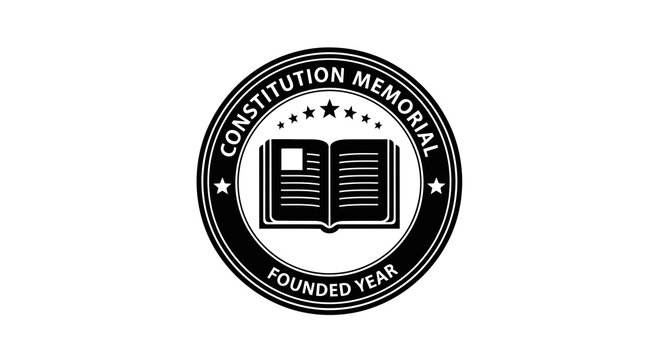 Constitution memorial logo featuring an open book and commemorative text in a circular design.