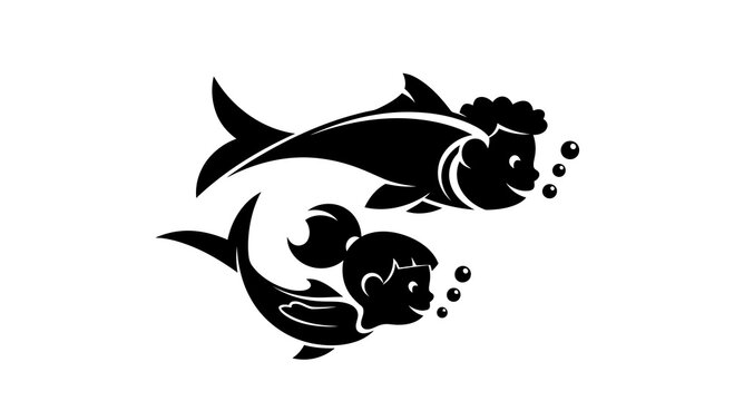 Stylized illustration of two fish swimming together in harmony.