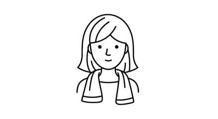 Obraz premium Woman with short hair and towel around neck, simple line drawing icon