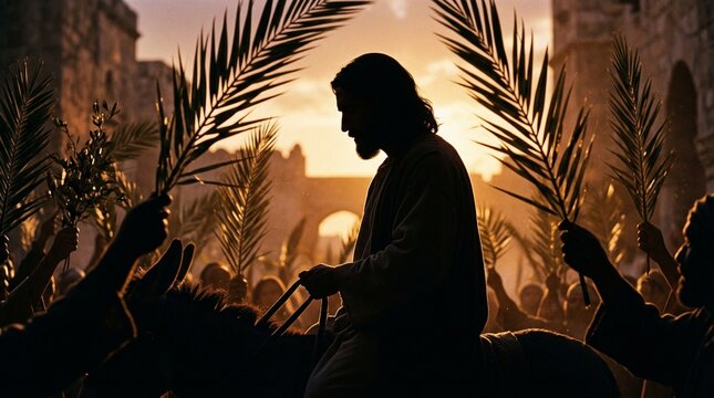 Jesus Triumphal Entry into Jerusalem on Palm Sunday Biblical Scene Christian Art Image