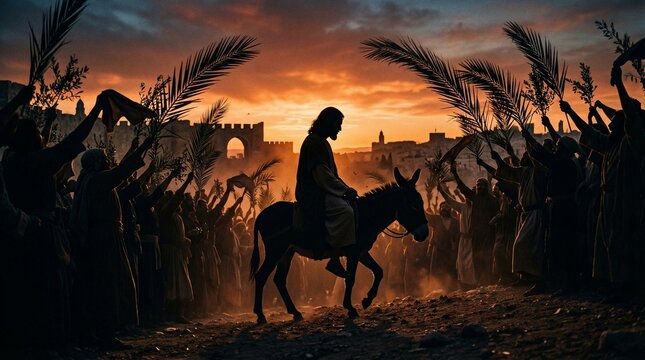 Jesus Triumphal Entry into Jerusalem on Palm Sunday Biblical Scene Christian Art Print