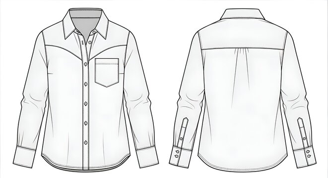 Western Shirt Flat Sketch Front and Back View