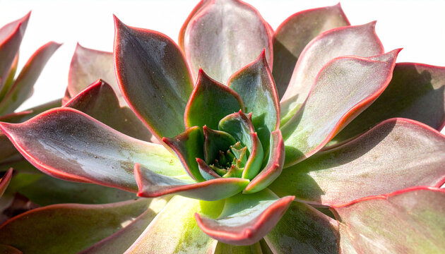 Close up of succulent plant with deep green and dark red edged leaves