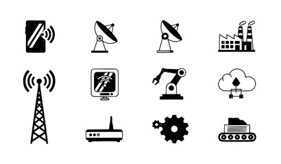 Fototapeta premium A set of industrial and technology vector icons in a flat design style