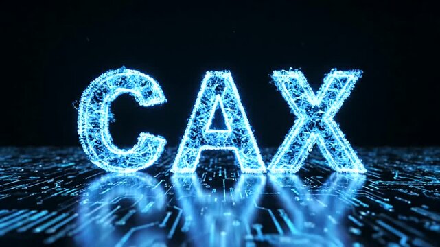 Abstract Blue Digital CAX Text Effect with Light Streaks.