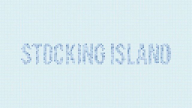 Stocking Island dotted map animation. Digital style shape of Stocking Island with title. Blue dots appear with flickering effect. Bahamas. Creative Intro, outro, title, logo video.