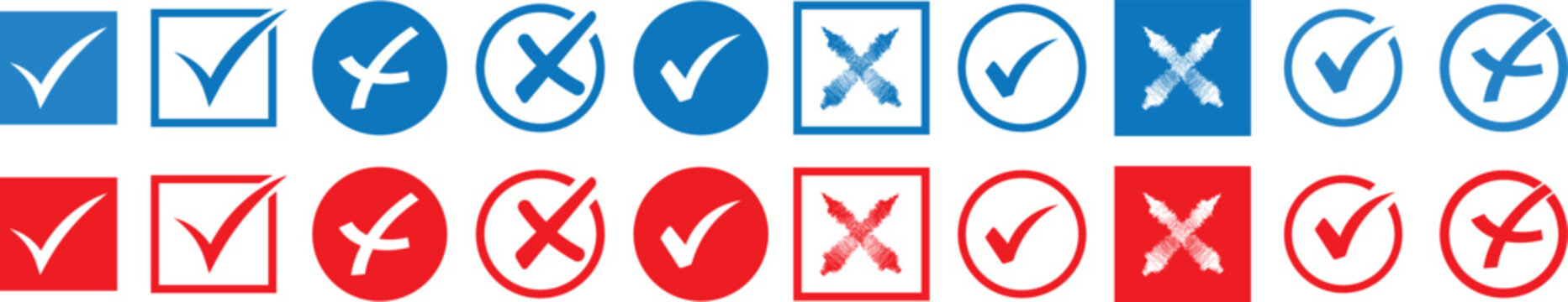 Check mark and red cross icon set, professional approved and rejected symbols, green tick and red cross collection, professional web design and mobile app illustration EPS 10

