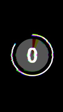 4k video 5 second countdown timer doble circle wipe glitch vertical