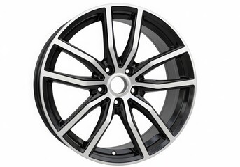 Obraz premium Black and silver alloy wheel with five-spoke design for automotive use