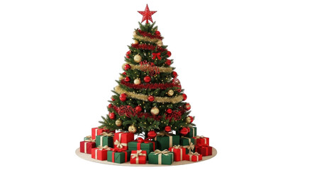 Fototapeta premium Decorated christmas tree with presents isolated on transparent background