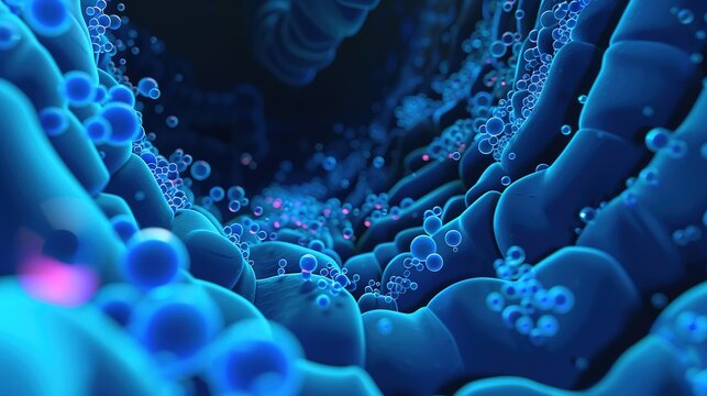 Medical Visualization of Small Intestine with Bacterial Gas Bubbles, Scientific Illustration