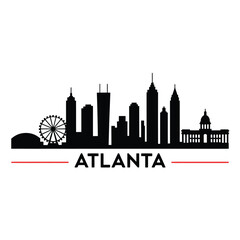 Naklejka premium A striking black silhouette of the atlanta skyline with city name