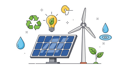 Solar panel with wind turbine energy. © Aan