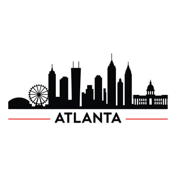 A striking black silhouette of the atlanta skyline with city name