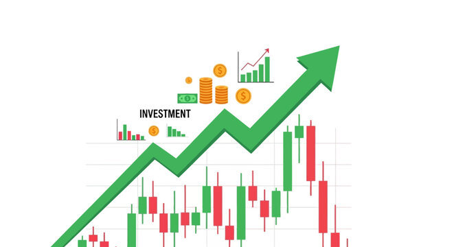 Green arrow graph showing investment growth.